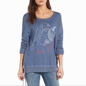 Sundry New York Big Apple Long Sleeve Lace-up Knit Top